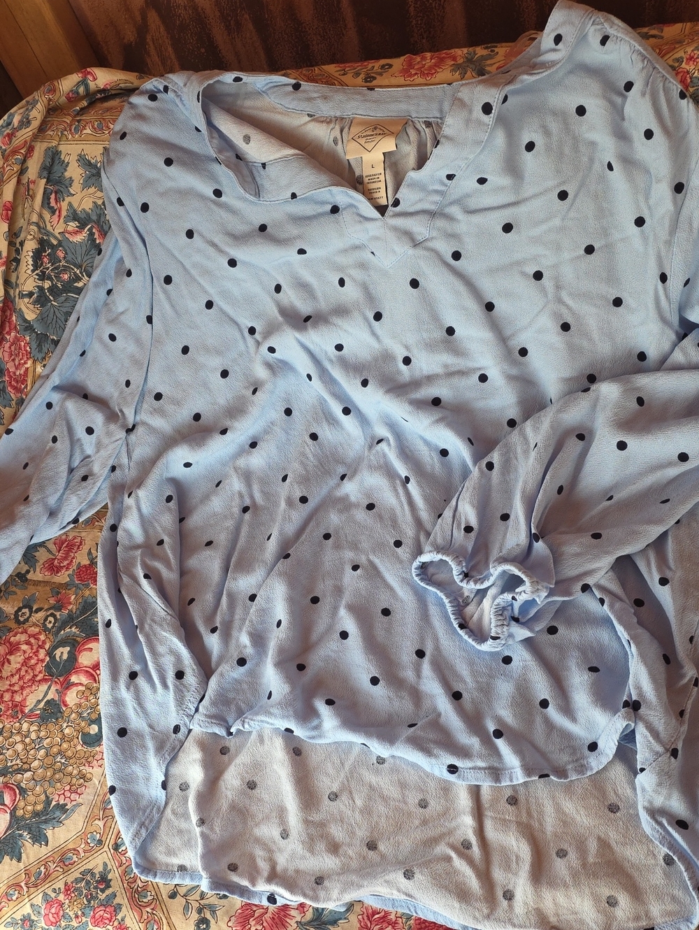 St. John's Bay Light Blue Polka Dot V-Neck Blouse